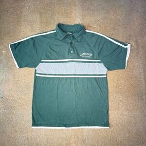 Vintage Jameson Irish Whiskey Polo‎ Mens M Green Gray Striped Y2K Barwear